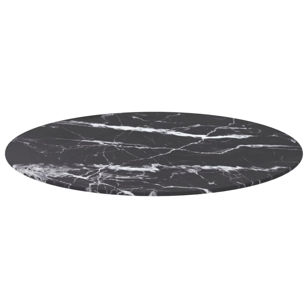 Table Top Black ?0x0.8 cm Tempered Glass with Marble Design