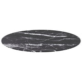 Table Top Black Ø70x0.8 cm Tempered Glass with Marble Design - Front View
