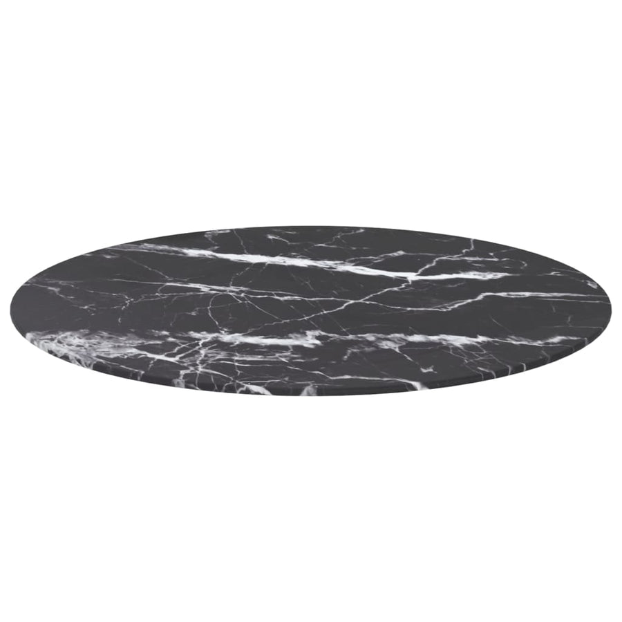 Table Top Black ?0x0.8 cm Tempered Glass with Marble Design