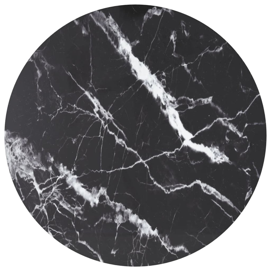Table Top Black Ø80x1 cm Tempered Glass with Marble Design