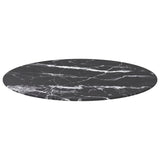 Table Top Black Ø80x1 cm Tempered Glass with Marble Design - Front View