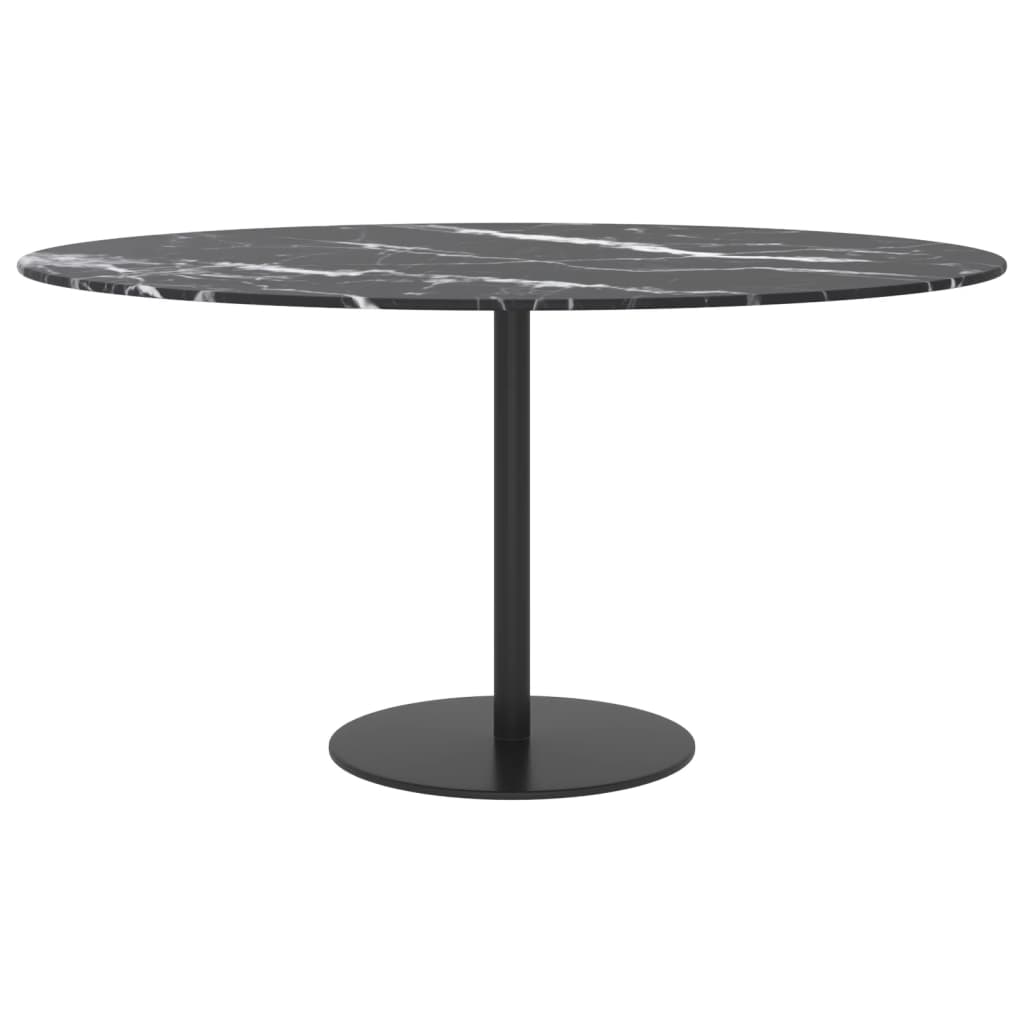 Table Top Black Ø80x1 cm Tempered Glass with Marble Design