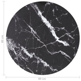 Table Top Black Ø80x1 cm Tempered Glass with Marble Design