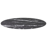 Table Top Black Ø90x1 cm Tempered Glass with Marble Design