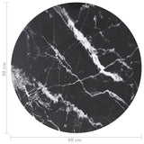 Table Top Black Ø90x1 cm Tempered Glass with Marble Design - Top-Down View