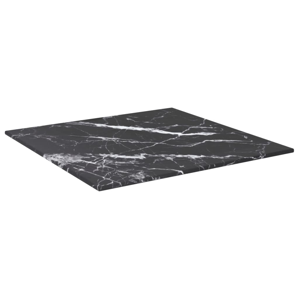 Table Top Black 40x40 cm 6 mm Tempered Glass with Marble Design
