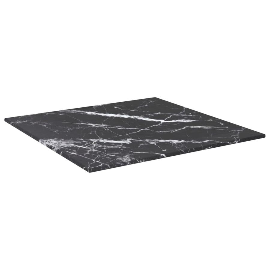 Table Top Black 40x40 cm 6 mm Tempered Glass with Marble Design