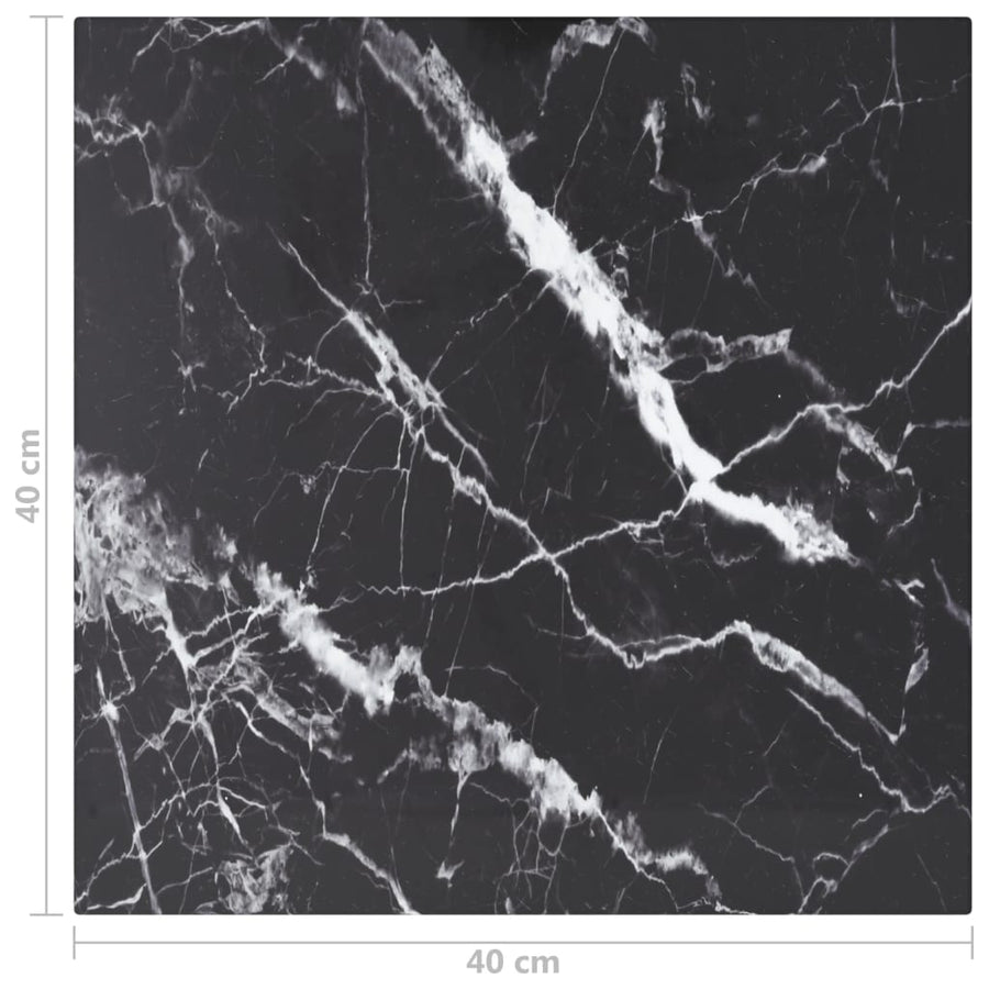 Table Top Black 40x40 cm 6 mm Tempered Glass with Marble Design