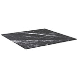 Table Top Black 50x50 cm 6 mm Tempered Glass with Marble Design - Front View
