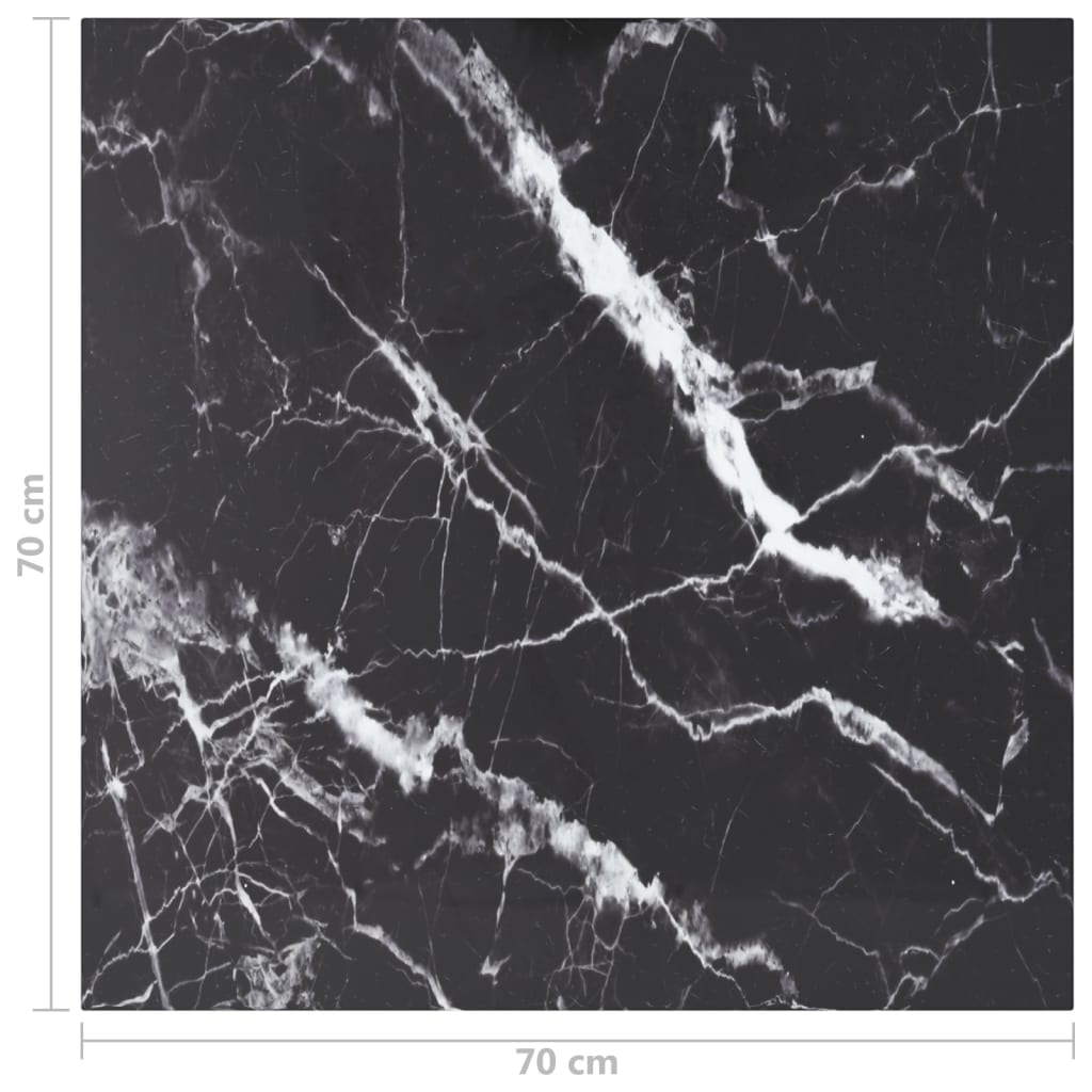 Table Top Black 70x70 cm 6 mm Tempered Glass with Marble Design