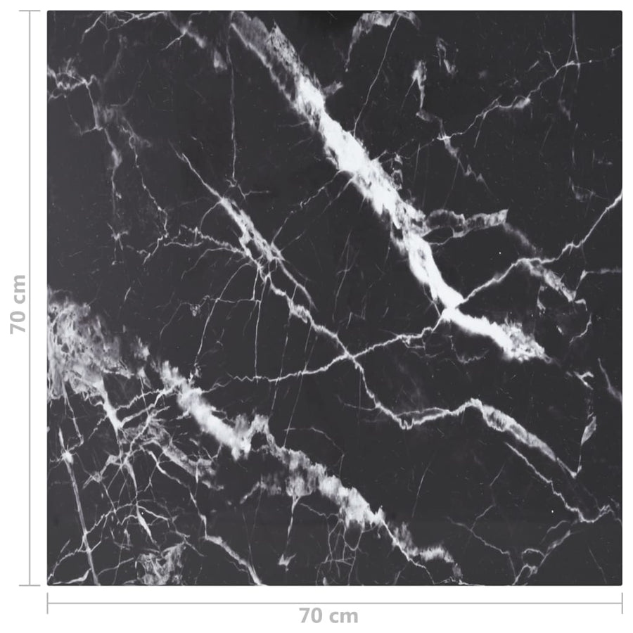 Table Top Black 70x70 cm 6 mm Tempered Glass with Marble Design