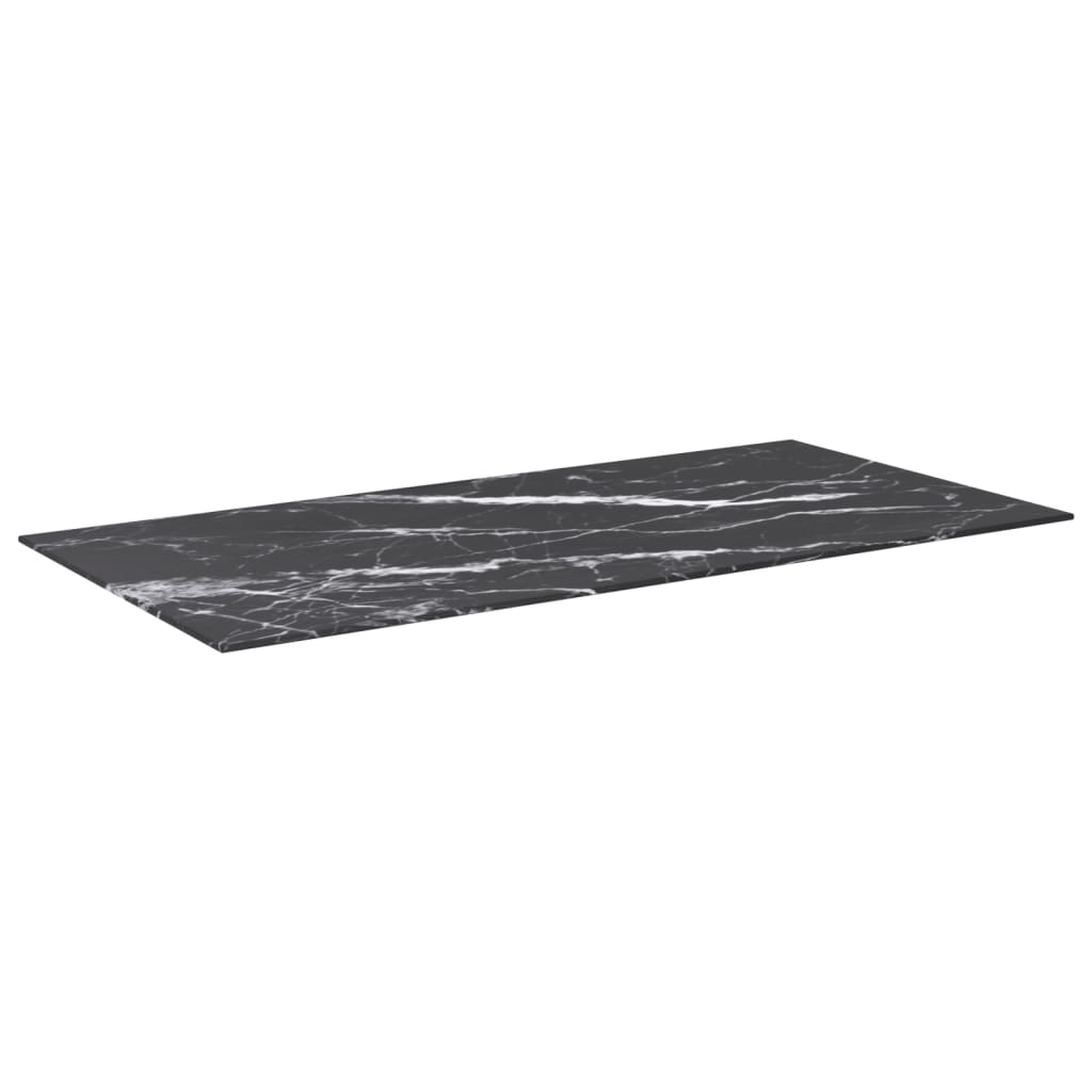Table Top Black 100x50 cm 6mm Tempered Glass with Marble Design