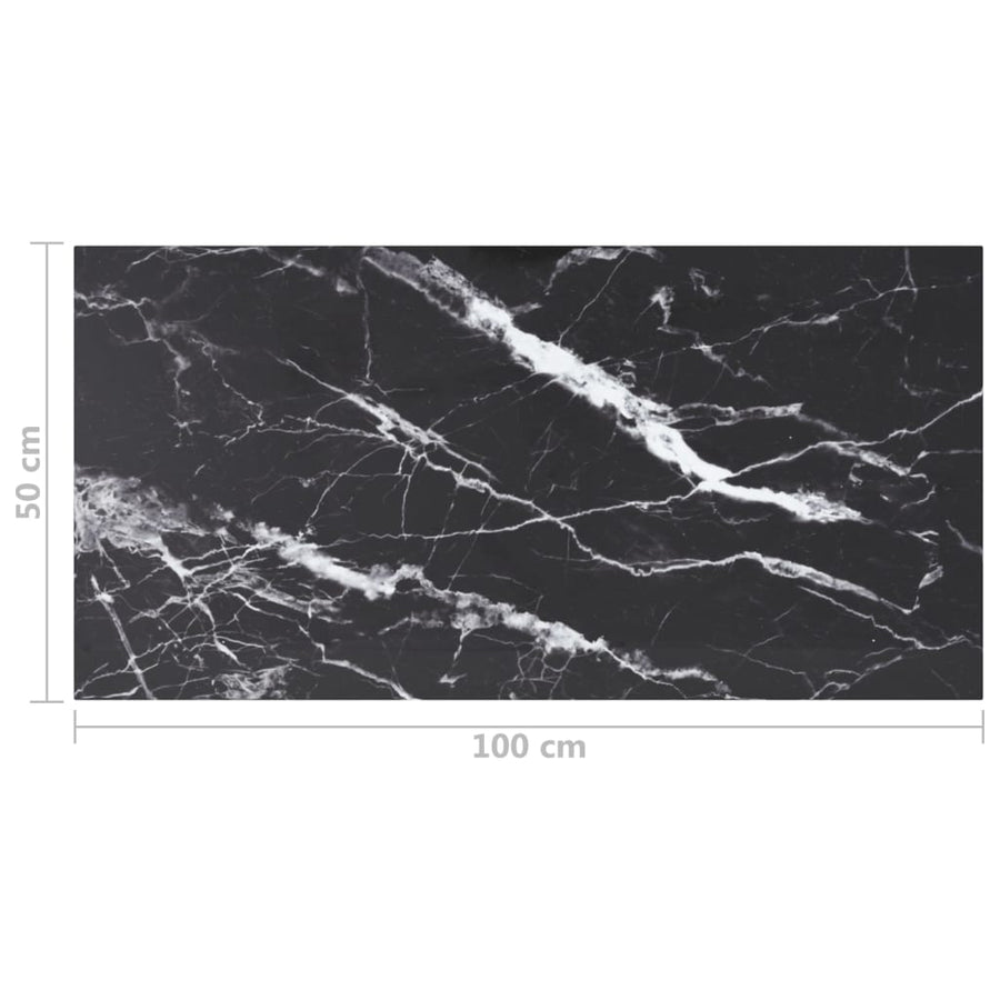 Table Top Black 100x50 cm 6mm Tempered Glass with Marble Design