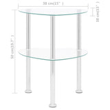 2-Tier Side Table Transparent 38x38x50 cm Tempered Glass - Low Angle