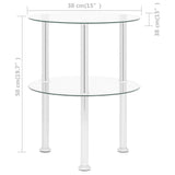 2-Tier Side Table Transparent 38 cm Tempered Glass - Low Angle