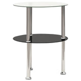 2-Tier Side Table Transparent & Black 38 cm Tempered Glass - Front View