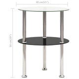 2-Tier Side Table Transparent & Black 38 cm Tempered Glass - 45-Degree Angle