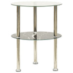 2-Tier Side Table Transparent & Black Marble 38 cm Tempered Glass