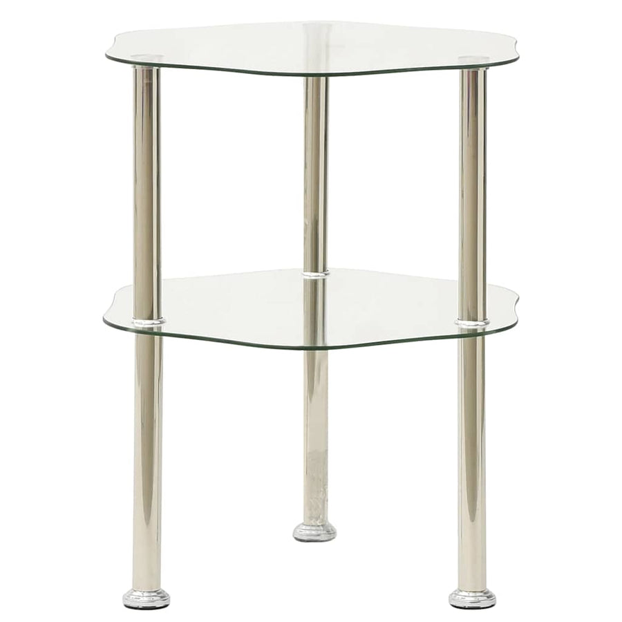 2-Tier Side Table Transparent 38x38x50 cm Tempered Glass