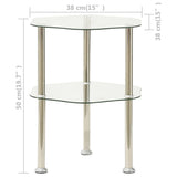 2-Tier Side Table Transparent 38x38x50 cm Tempered Glass - 45-Degree Angle