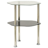 2-Tier Side Table Transparent & Black 38x38x50cm Tempered Glass