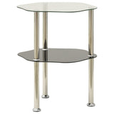 2-Tier Side Table Transparent & Black 38x38x50cm Tempered Glass - Front View