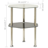 2-Tier Side Table Transparent & Black 38x38x50cm Tempered Glass