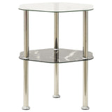 2-Tier Side Table Transparent & Black Marble 38x38x50cm Tempered Glass
