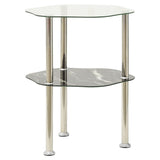 2-Tier Side Table Transparent & Black Marble 38x38x50cm Tempered Glass - Front View