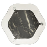 2-Tier Side Table Transparent & Black Marble 38x38x50cm Tempered Glass