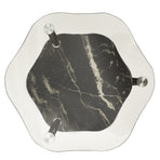 2-Tier Side Table Transparent & Black Marble 38x38x50cm Tempered Glass