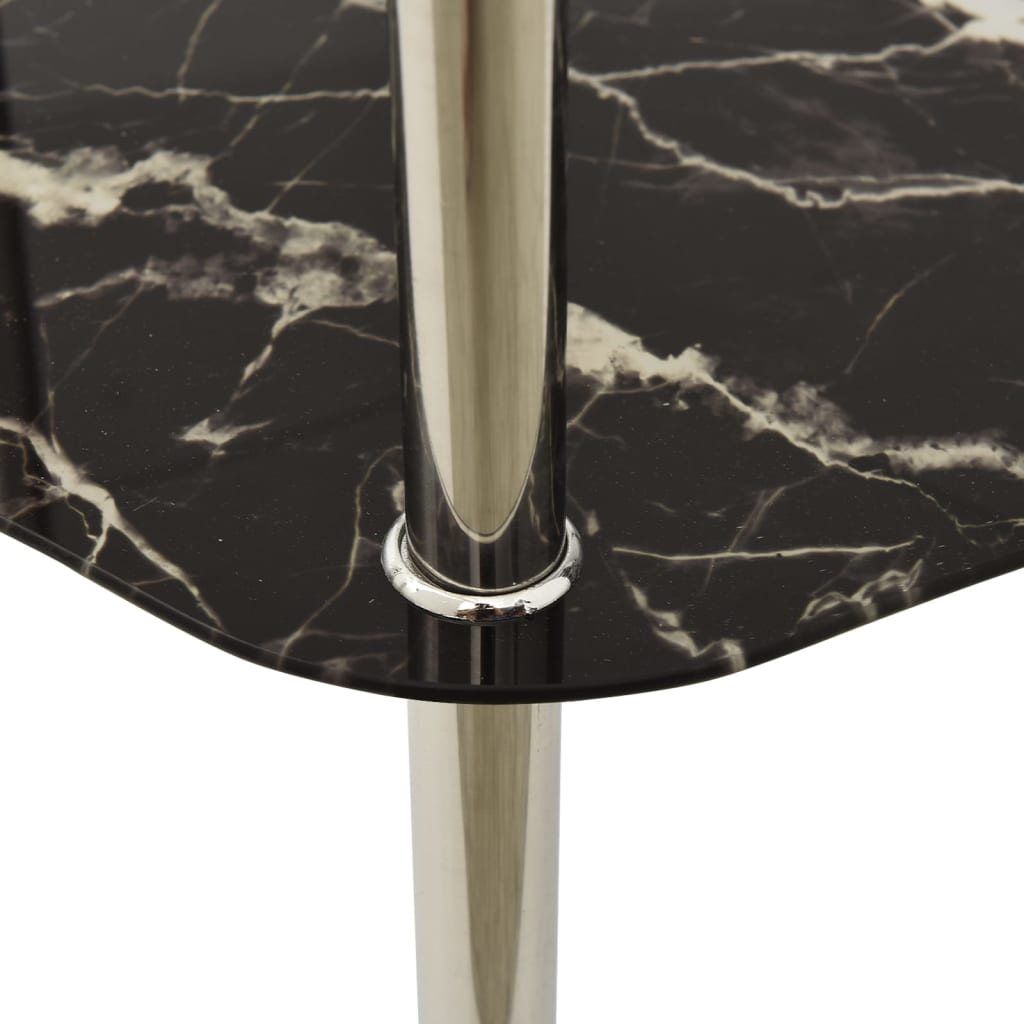 2-Tier Side Table Transparent & Black Marble 38x38x50cm Tempered Glass