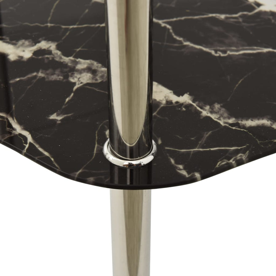 2-Tier Side Table Transparent & Black Marble 38x38x50cm Tempered Glass