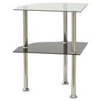 2-Tier Side Table Transparent & Black 38x38x50cm Tempered Glass