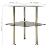 2-Tier Side Table Transparent & Black 38x38x50cm Tempered Glass - 45-Degree Angle