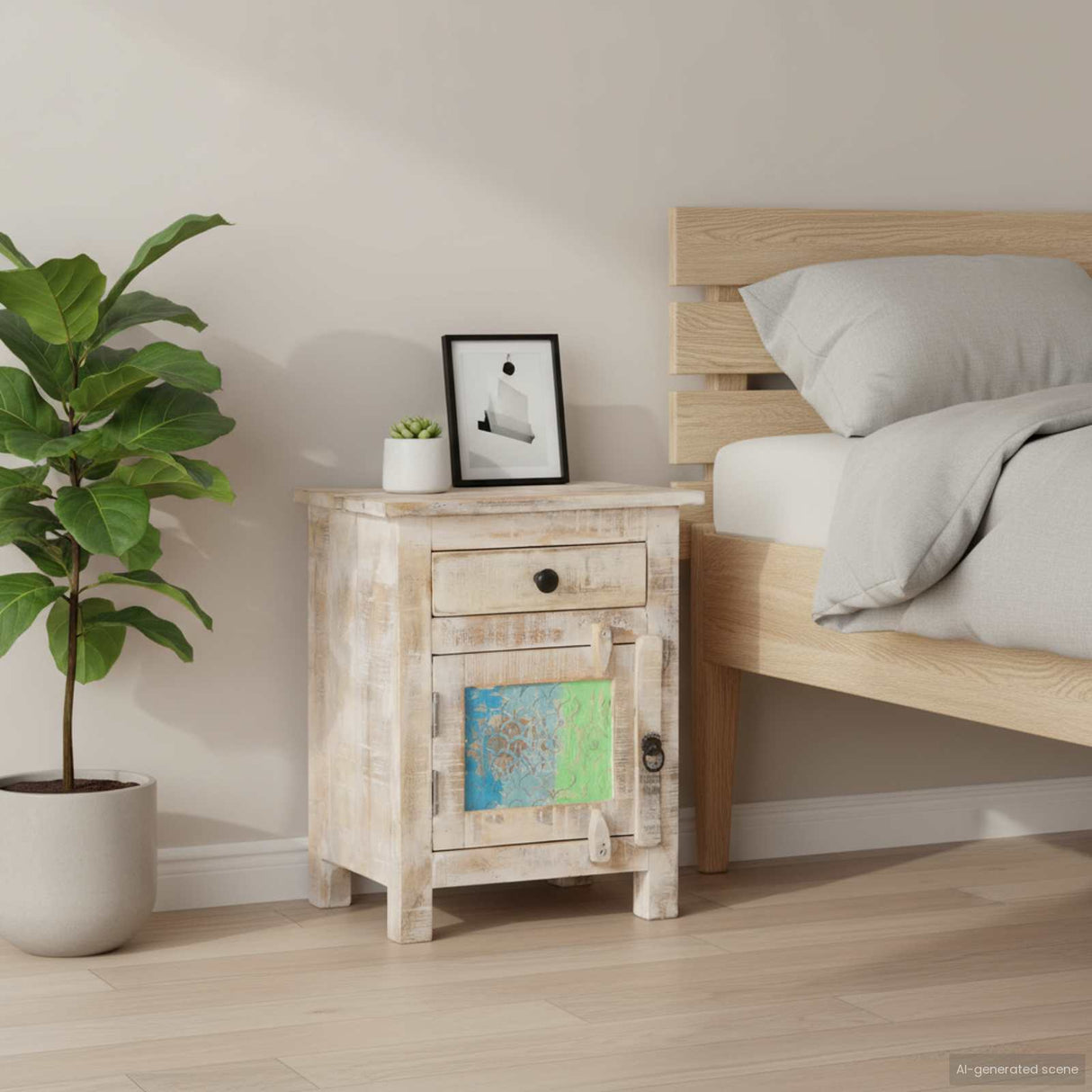 Bedside Cabinet 40x30x50 cm Rough Acacia Wood