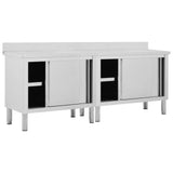 Work Tables with Sliding Doors 2pcs 200x50x(95-97)cm Stainless Steel - Front View