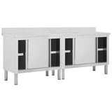 Work Tables with Sliding Doors 2pcs 200x50x(95-97)cm Stainless Steel - Side View