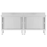 Work Tables with Sliding Doors 2pcs 200x50x(95-97)cm Stainless Steel - Top-Down View