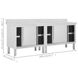 Work Tables with Sliding Doors 2pcs 200x50x(95-97)cm Stainless Steel - Low Angle
