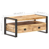 Coffee Table 100x55x45 cm Rough Mango Wood - Rear View