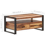 Coffee Table 100x55x45cm Solid Acacia Wood - Rear View