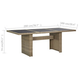 Garden Dining Table Brown 200x100x74 cm Glass and Poly Rattan - Rear View