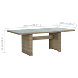 Garden Dining Table Brown 200x100x74 cm Glass and Poly Rattan - Rear View