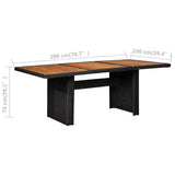 Garden Dining Table Black 200x100x74 cm Poly Rattan - Rear View