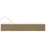 Sunlounger Poly Rattan Brown and Cream White - 45-Degree Angle