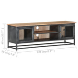 TV Cabinet Grey 120x30x40 cm Solid Acacia Wood and Steel - Rear View