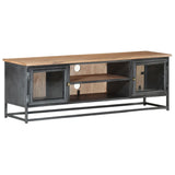 TV Cabinet Grey 120x30x40 cm Solid Acacia Wood and Steel - Close-Up Angle