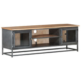 TV Cabinet Grey 120x30x40 cm Solid Acacia Wood and Steel - Low Angle