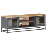 TV Cabinet Grey 120x30x40 cm Solid Acacia Wood and Steel - Extra Image